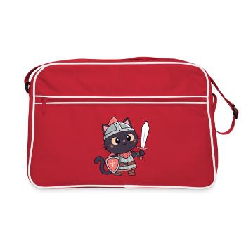 Katzenritter: Niedliches Schwert und Schild - Retro Tasche - Rot/Weiß - Vorne