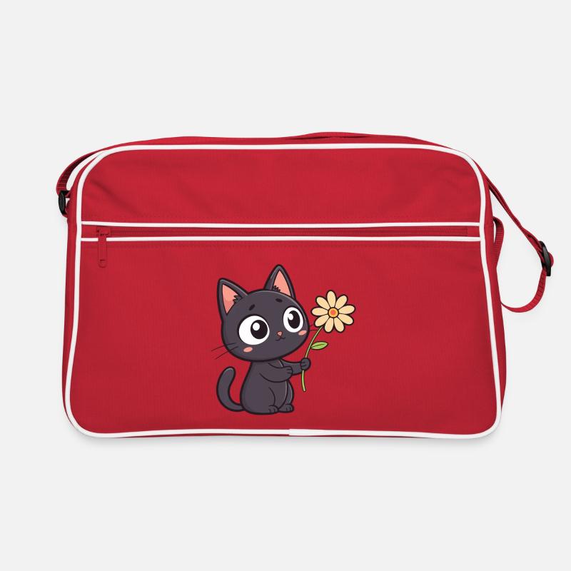 Kawaii Black Cat and Daisy Retro Bag