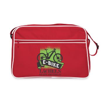 E-Bike Smiling Instead of Crocheting Funny Bike Shir - Retro Bag - red/white - Front