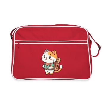 Rucksackabenteuer-Katze - Retro Tasche - Rot/Weiß - Vorne