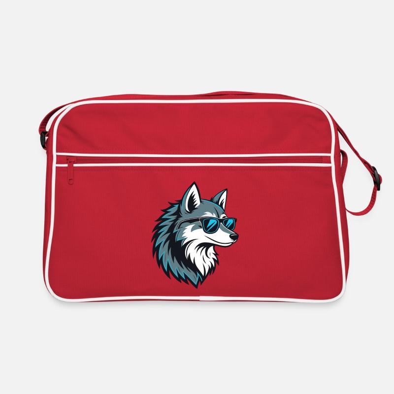 Stylischer Wolf mit blauer Brille Retro Tasche