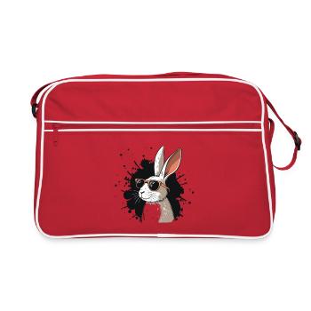 Lapin cool lunettes sur fond noir - Sac Retro - rouge/blanc - Devant