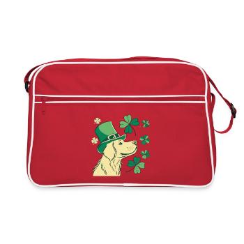 Chien Labrador au chapeau vert et trèfles - Sac Retro - rouge/blanc - Devant
