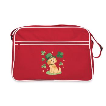 Chien adorable Leprechaun Vert et Trèfles - Sac Retro - rouge/blanc - Devant