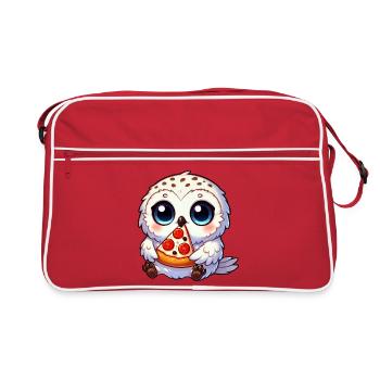 Süße Schneeeule mit Pizza Cartoon Fast Food - Retro Tasche - Rot/Weiß - Vorne