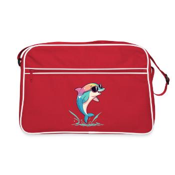 Rainbow dolphin in glasses - Retro Bag - red/white - Front