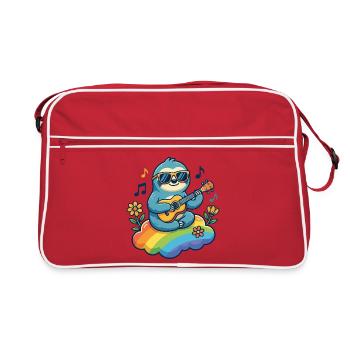 Paresseux hippie avec guitare sur un nuage arc-en-ciel - Sac Retro - rouge/blanc - Devant