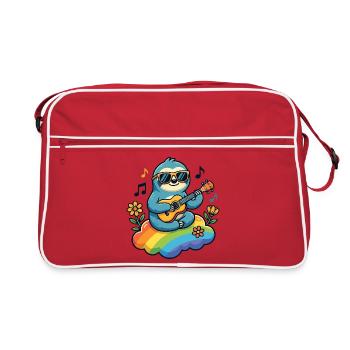 Faultier mit Gitarre auf Regenbogenwolke Hippie - Retro Tasche - Rot/Weiß - Vorne