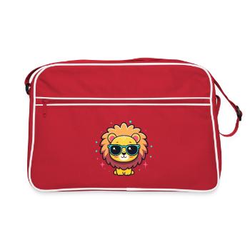 Lion Kawaii chic avec lunettes bleues - Sac Retro - rouge/blanc - Devant