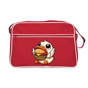 Funny duck hamburger food lover - Retro Bag - red/white - Front