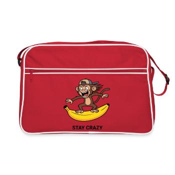 Bleib verrückt, lustige Affen-Surf-Bananen-Kunst - Retro Tasche - Rot/Weiß - Vorne