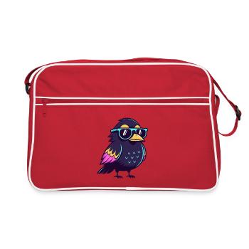 Solar Blue Hipster Bird - Retro Bag - red/white - Front