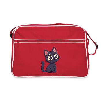 Chat noir kawaii aux yeux énormes - Sac Retro - rouge/blanc - Devant
