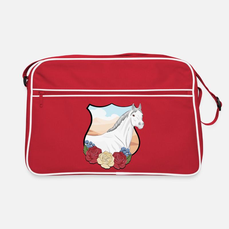 Un cheval Abbayan avec des fleurs dans un écusson Sac Retro