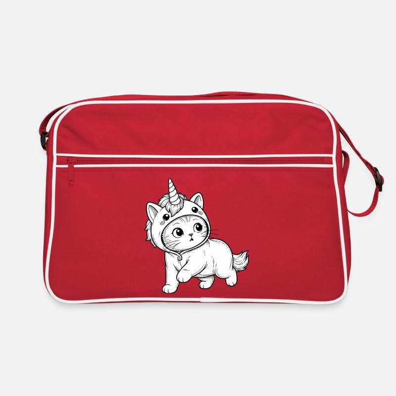 Kätzchen im Einhorn-Kapuzenanzug - Retro Tasche - Rot/Weiß