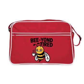 Bee-yond Tired Sleepy Bee with Coffee Cup - Retro Bag - red/white - Front