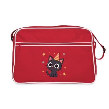 Black cat striped party hat - Retro Bag - red/white - Front