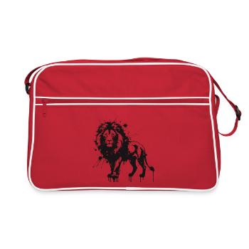 Mit schwarzer Tinte bespritzter Löwe - Retro Tasche - Rot/Weiß - Vorne