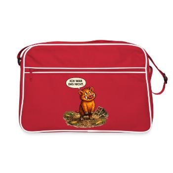 Lustiges Wildschwein T-Shirt – Ich war das nicht  - Retro Tasche - Rot/Weiß - Vorne