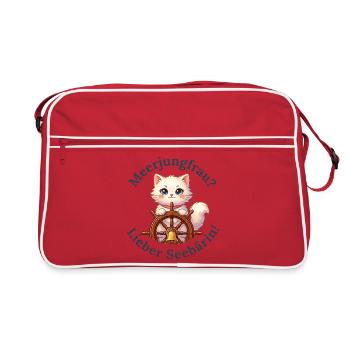 Meerjungfrau? Lieber Seebärin! - Retro Tasche - Rot/Weiß - Vorne