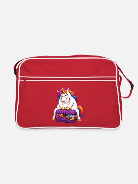 Einhorn Übergepackter Koffer - Retro Tasche - Rot/Weiß