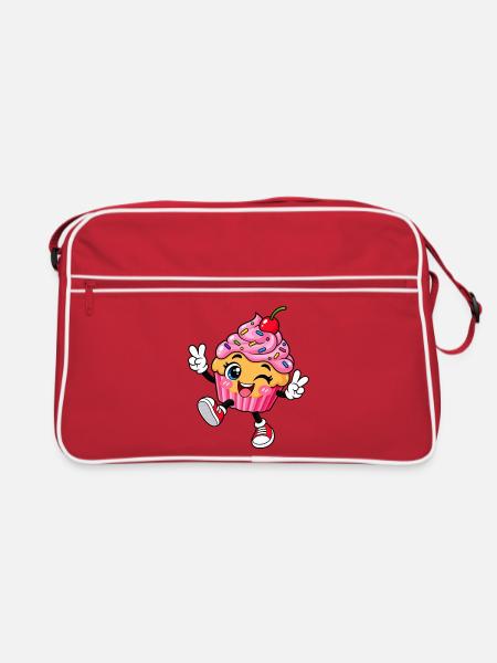 Cupcake Cheer: Kawaii-Cartoon - Retro Tasche - Rot/Weiß