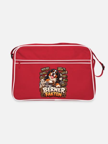 Berner Fakten - Großes Herz auf vier Pfoten - Retro Tasche - Rot/Weiß
