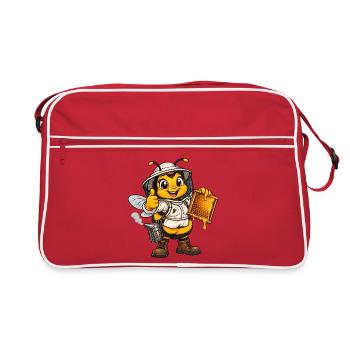 Hummel als Imker – Lustiges Bienenmotiv - Retro Tasche - Rot/Weiß - Vorne
