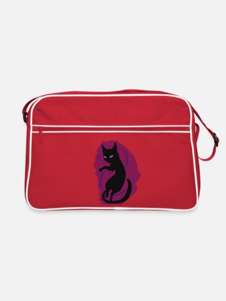 Mitternachtskatzen-Silhouette - Retro Tasche - Rot/Weiß