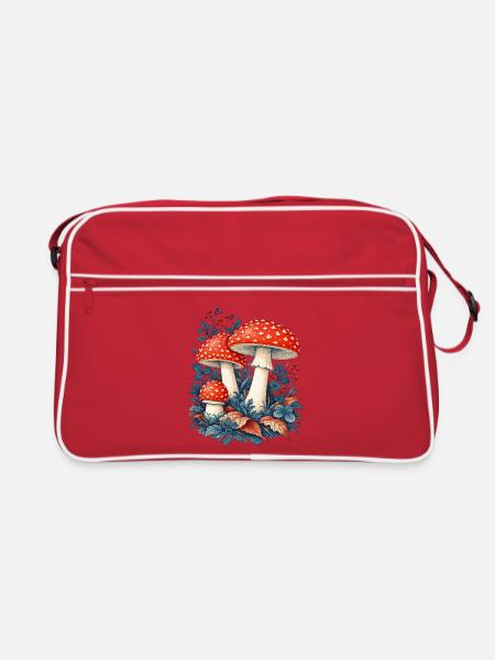 Fly Agaric Blue Laubshirt - Retro Tasche - Rot/Weiß