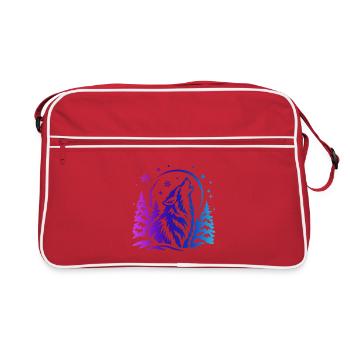 Wolf im Winterwald - Retro Tasche - Rot/Weiß - Vorne