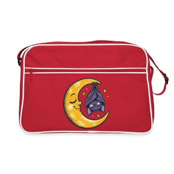 Die Mondsichel mit der schlafenden Fledermaus - Retro Tasche - Rot/Weiß - Vorne