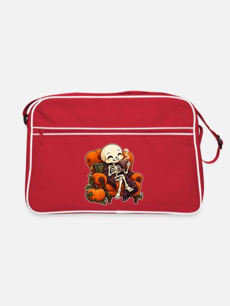 Friendly Skeleton Tea Time - Retro Tasche - Rot/Weiß