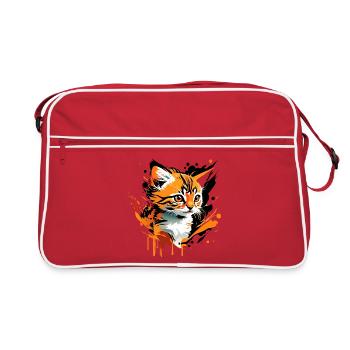 Kätzchen, Katze - Retro Tasche - Rot/Weiß - Vorne