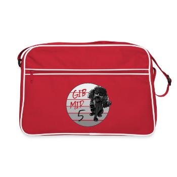 Schwarzer Pudel Gib mir fünf - Retro Tasche - Rot/Weiß - Vorne