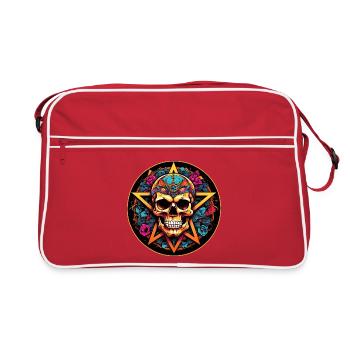Decorated skull with pentagram in gothic style - Retro Bag - red/white - Front