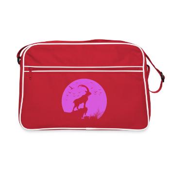 Pink Capricorn Ibex Silhouette in the Moon Circle - Retro Bag - red/white - Front