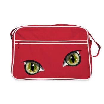 realistic green cat eyes - Retro Bag - red/white - Front