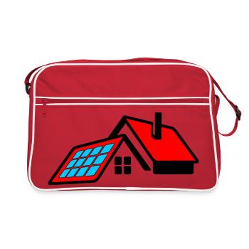 House with red roof and solar panels logo - Retro Bag - red/white - Front