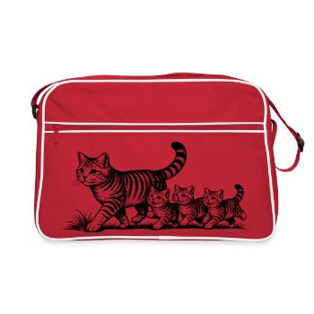 Cat mother with 3 kittens black - Retro Bag - red/white - Front