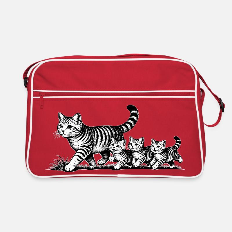 Katzenmutter mit 3 Katzenbabys schwarzweiß Retro Tasche