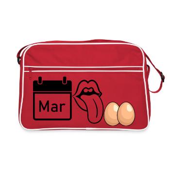 MRZ LCK EIER, Humor, MÄRZ LECK EIER  - Retro Tasche - Rot/Weiß - Vorne