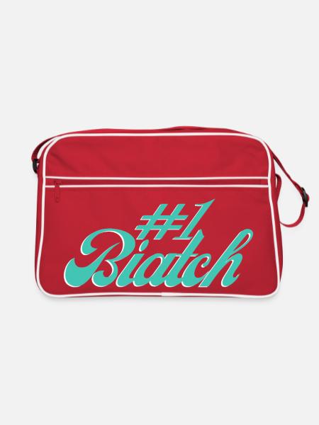 #1 Biatch [Türkis] - Retro Tasche - Rot/Weiß