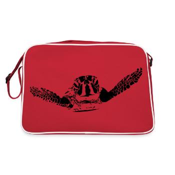 Schwimmende Schildkröte im Wasser - Retro Tasche - Rot/Weiß - Hinten