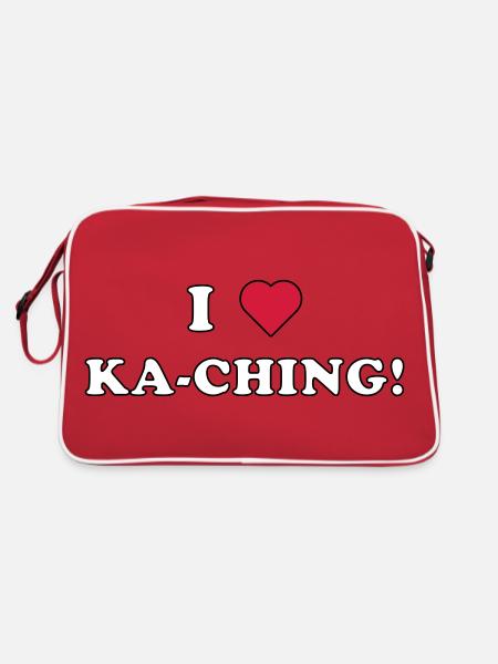 I LOVE KA-CHING! (weiß/schwarze Umrandung) - Retro Tasche - Rot/Weiß - Hinten