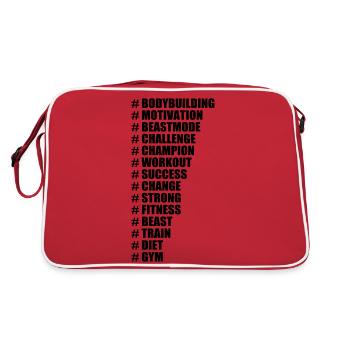 Hashtags for Gym, Bodybuilding, Training, Fitness - Retro Tasche - Rot/Weiß - Hinten