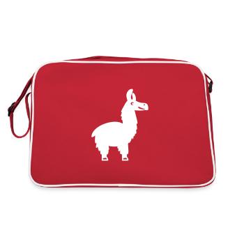 Lama Silhouette Alpaka Tierliebe Geschenkidee - Retro Tasche - Rot/Weiß - Hinten