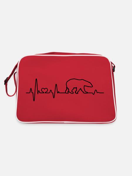 Polar Bear Heartbeat Bear ECG Love Bear Pulse - Retro Bag - red/white - Back