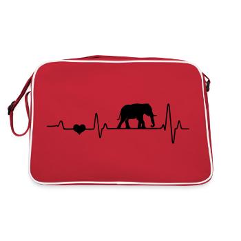 Elefant Herzschlag Elefanten EKG Afrika Fan Safari - Retro Tasche - Rot/Weiß - Hinten