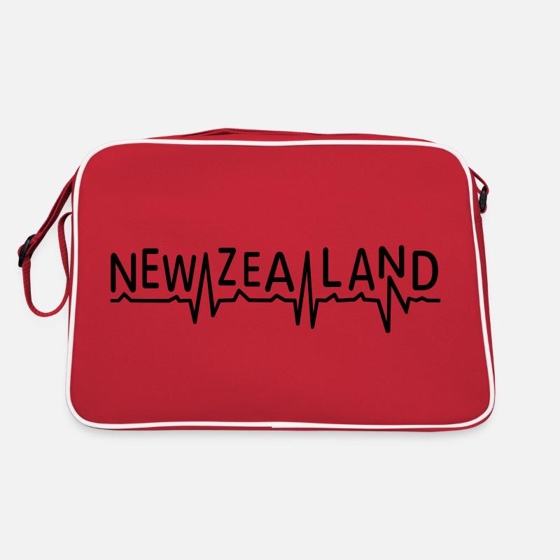 Neuseeland Schrift Herzschlag EKG Pulsschlag Liebe - Retro Tasche - Rot/Weiß